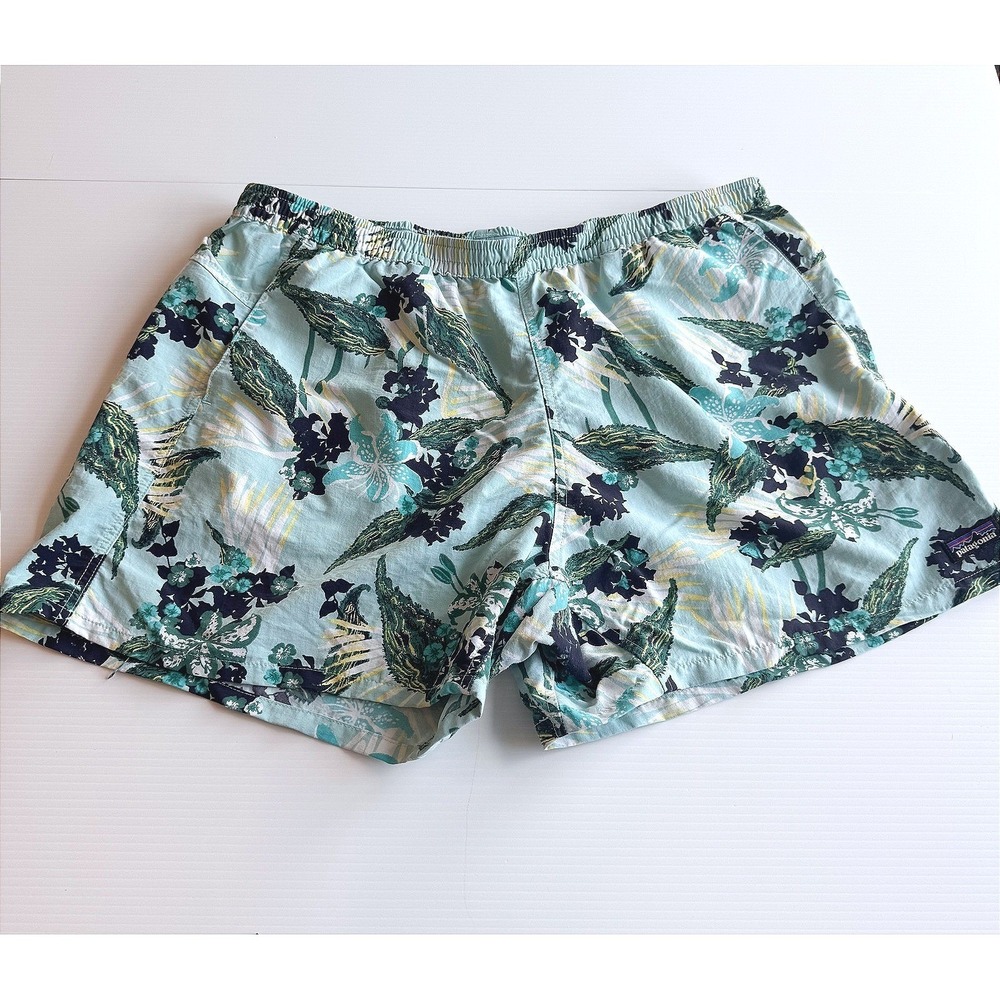 Patagonia Baggies Shorts Womans XL 4" inseam Blue Floral Print Hiking Outdoors